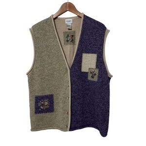 Montery by Koret Sweater Vest Floral Embroidered Patchwork Print